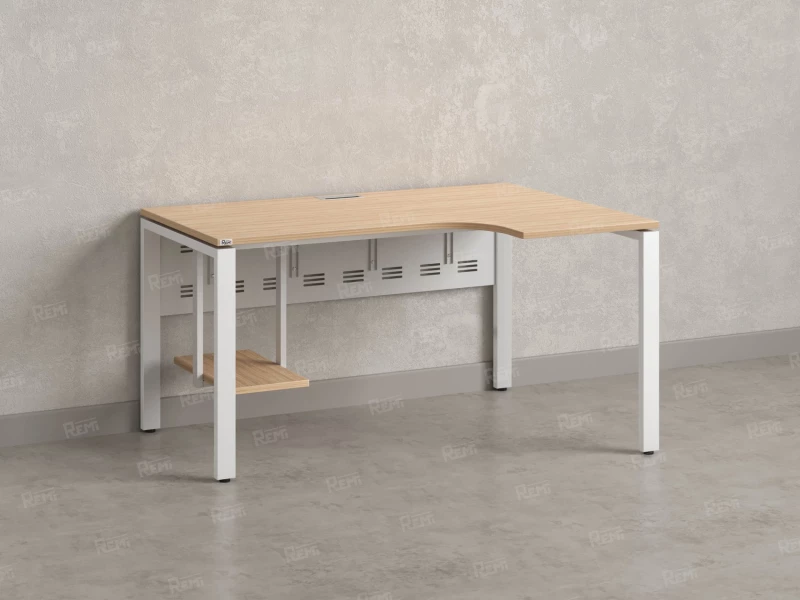 Стол угловой, экран металл, П-опора, правый 1600x600/900x750, RM058-16x6-9 Вяз Швейцарский светлый/Белый