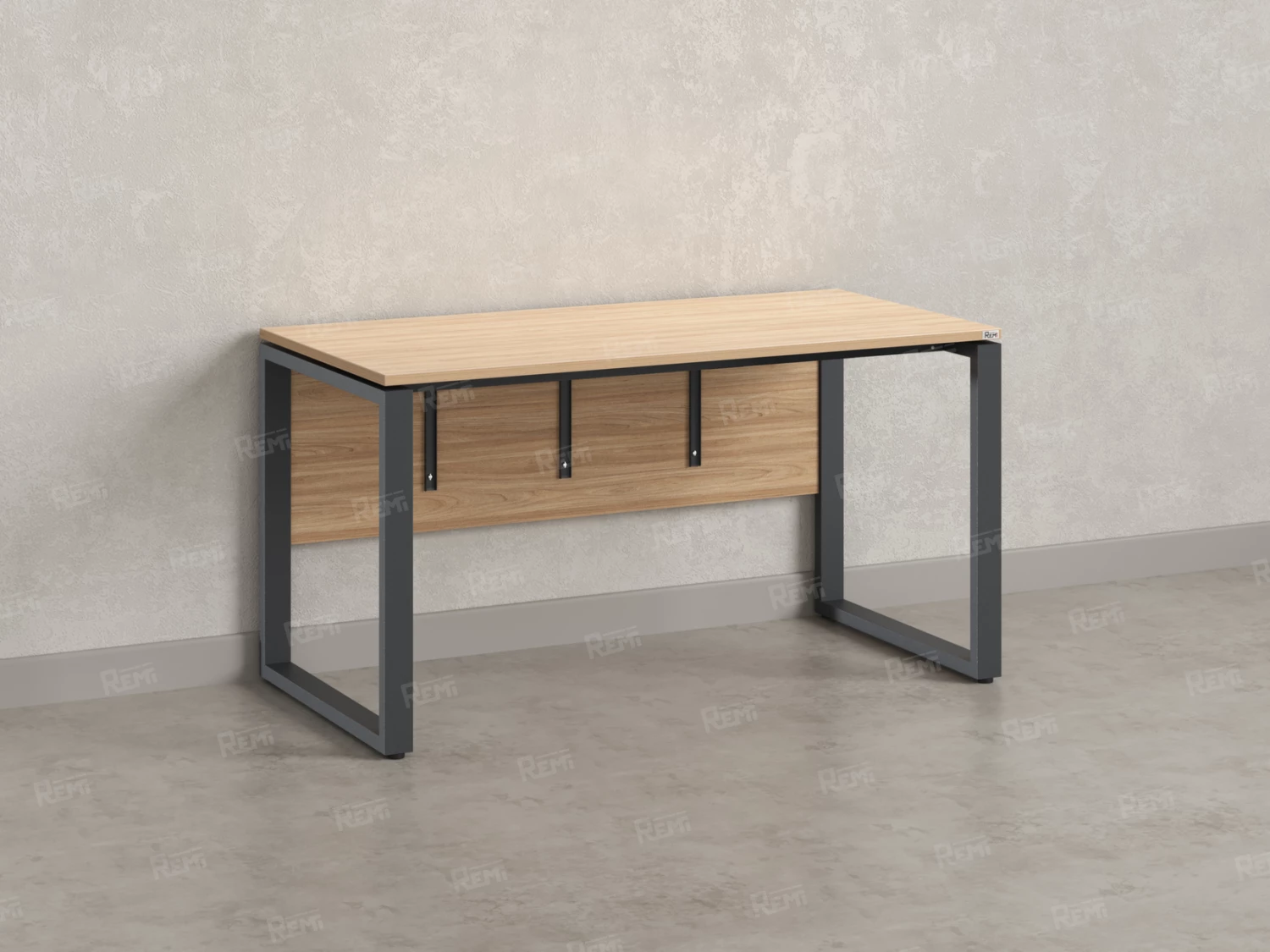 Стол прямой, О-опоры, экран ЛДСП,парящая стол-ца 1200x800x750 RM008-12x8 Вяз Швейцарский светлый/Серый