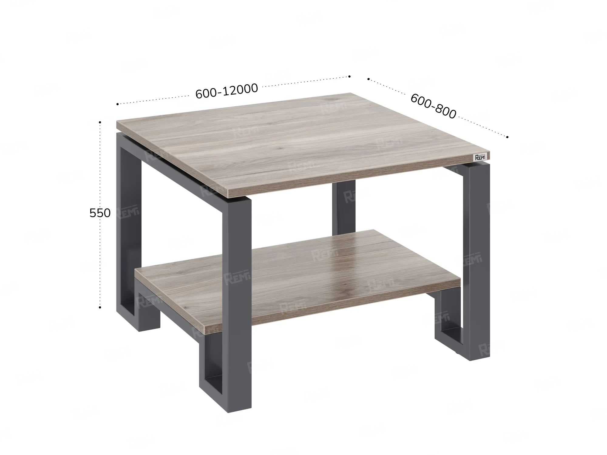 Журнальный стол с полкой 600x600x550 RM181-6x6 Дуб Маувелла/Серый