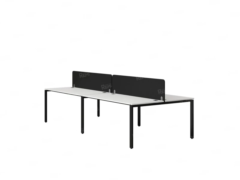 Бенч-система, 4 рабочих места, на П-образных опорах, 2 тканевых экранов 2800x1400x750 RM166-3-14x14 Белый/Черный