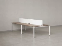 Бенч-система, 4 рабочих места, на П-образных опорах, 2 тканевых экранов 3600x1400x750 RM166-3-18x14 Дуб Юстус/Белый