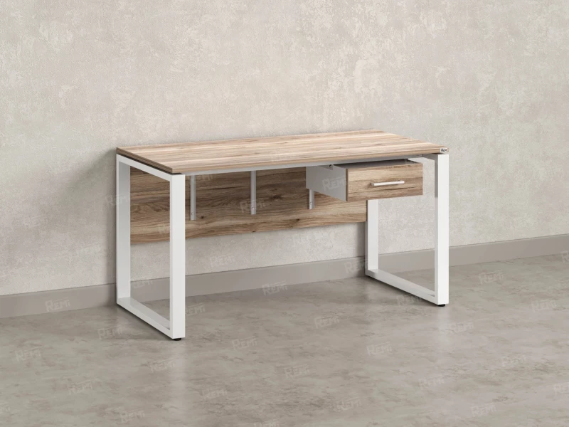 Стол прямой, подвесная тумба, ЛДСП экран, О-опора 1600x600x750 RM032-16x6 Дуб Маувелла/Белый