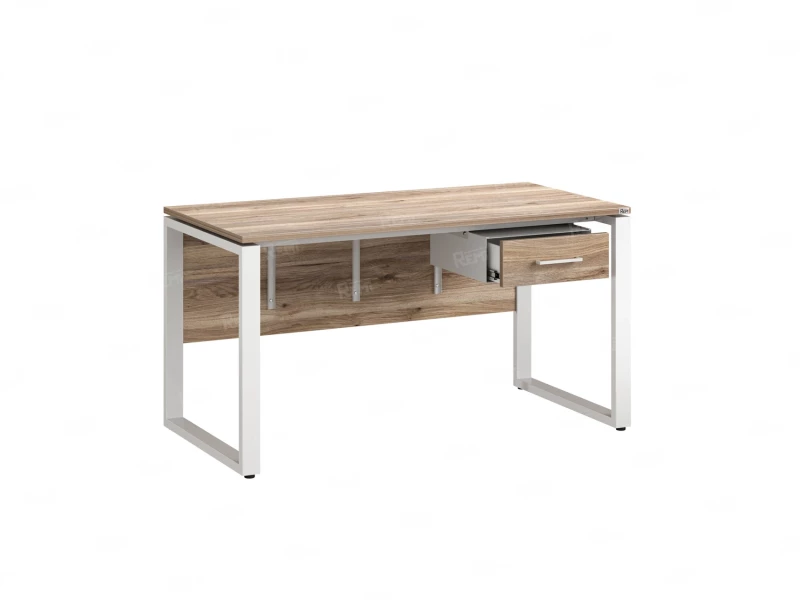 Стол прямой, подвесная тумба, ЛДСП экран, О-опора 1600x600x750 RM032-16x6 Дуб Маувелла/Белый