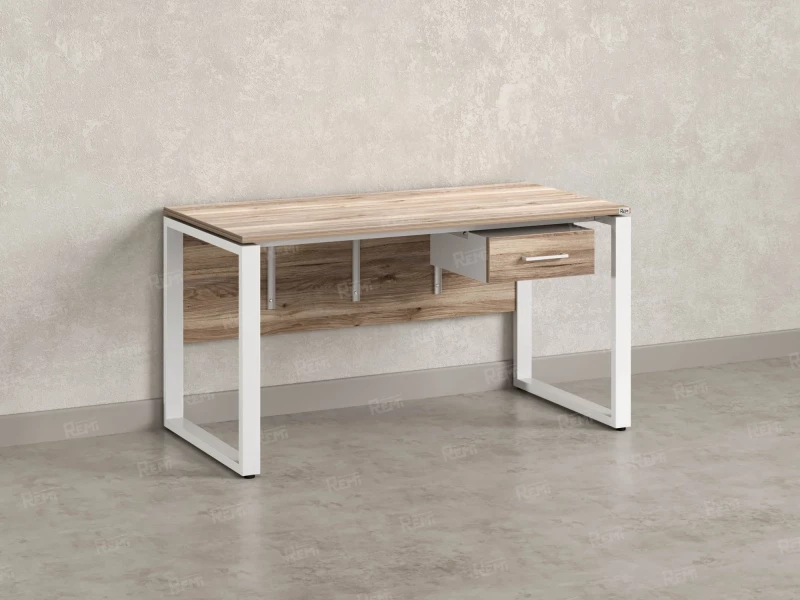 Стол прямой, подвесная тумба, ЛДСП экран, О-опора 1600x600x750 RM032-16x6 Дуб Маувелла/Белый