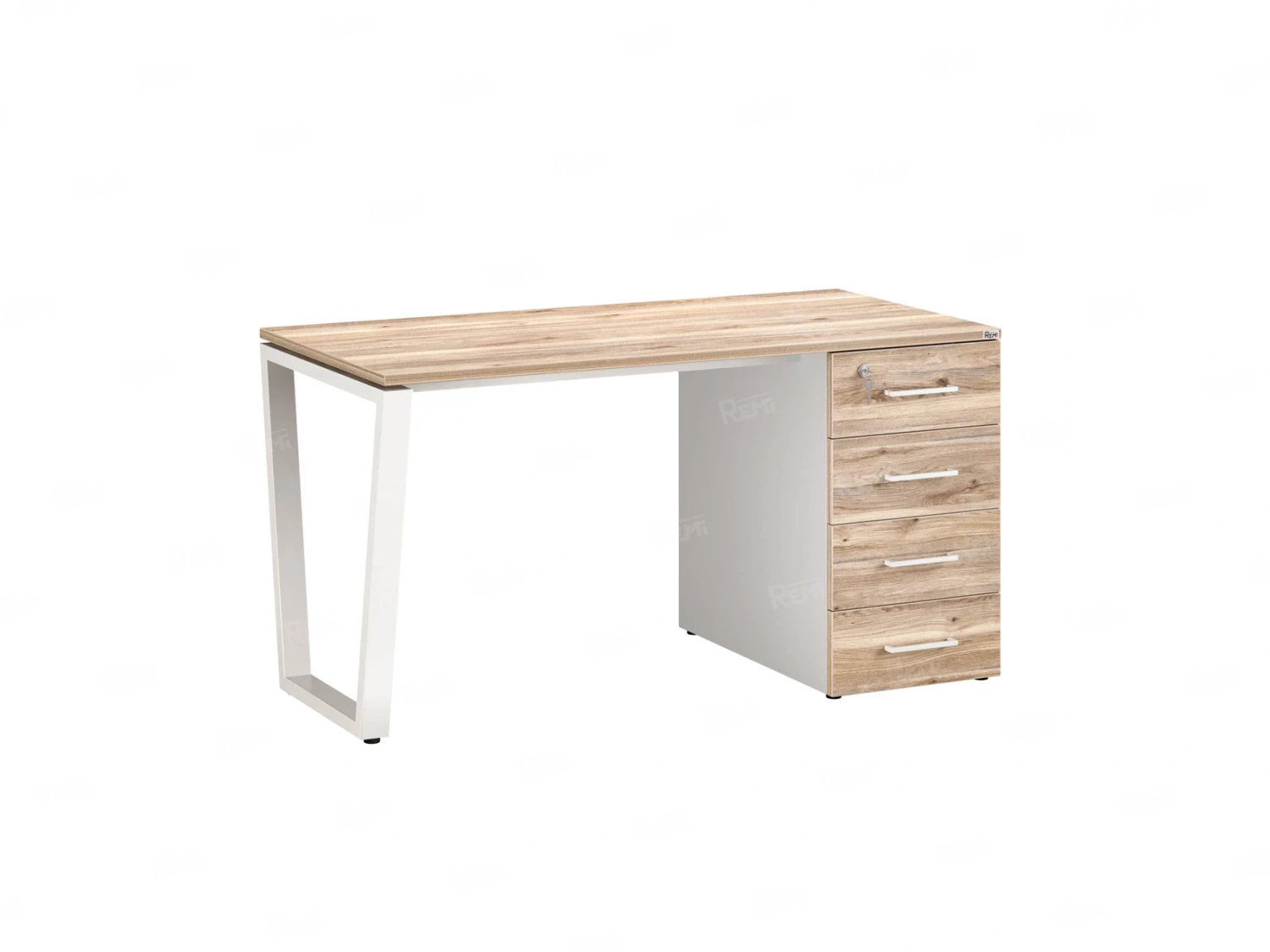 Стол прямой с тумбой на U-образных опоре, правый 1800x700x750 RM101-18x7 Дуб Маувелла/Белый