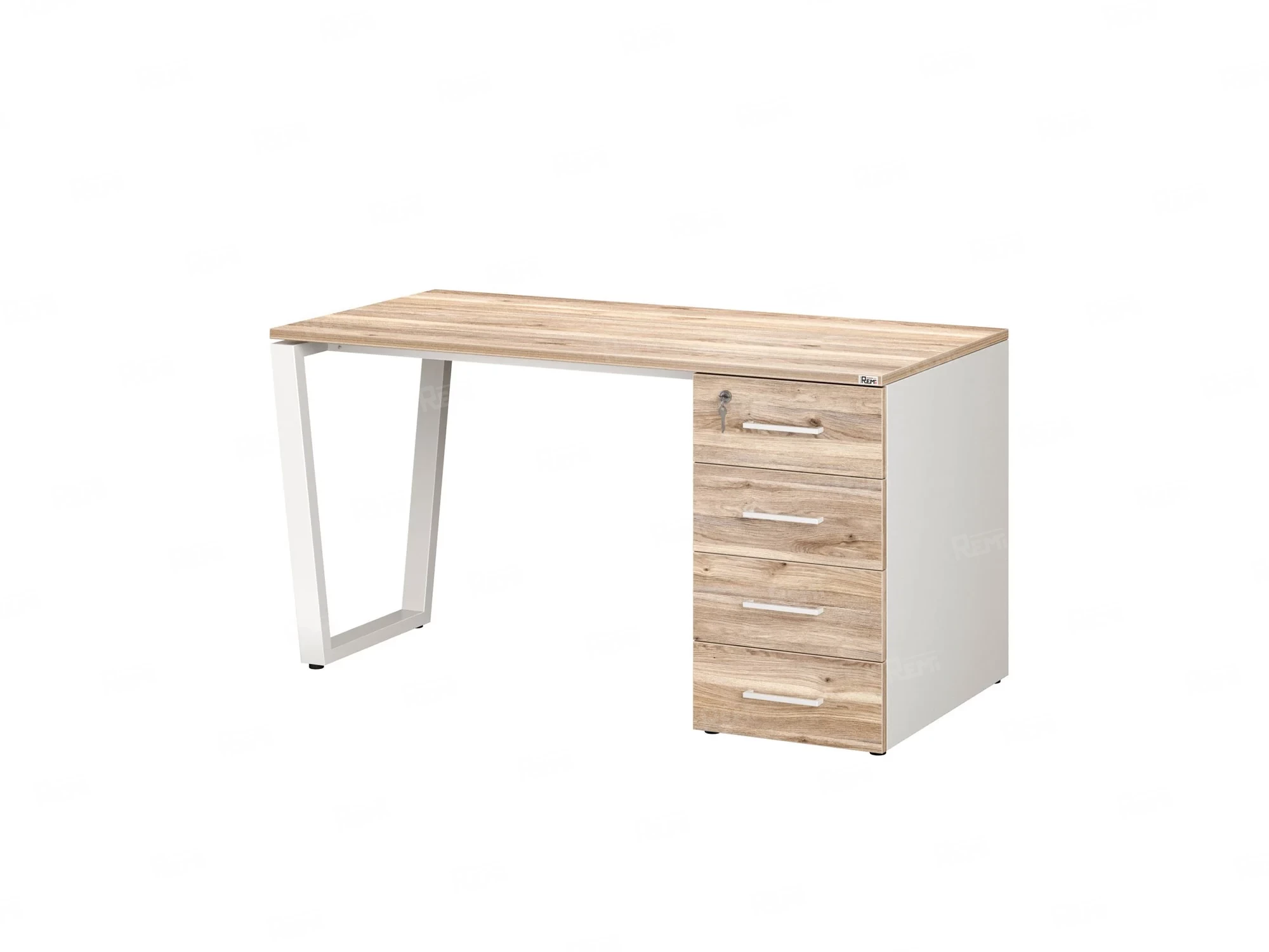 Стол прямой с тумбой на U-образных опоре, правый 1800x700x750 RM101-18x7 Дуб Маувелла/Белый