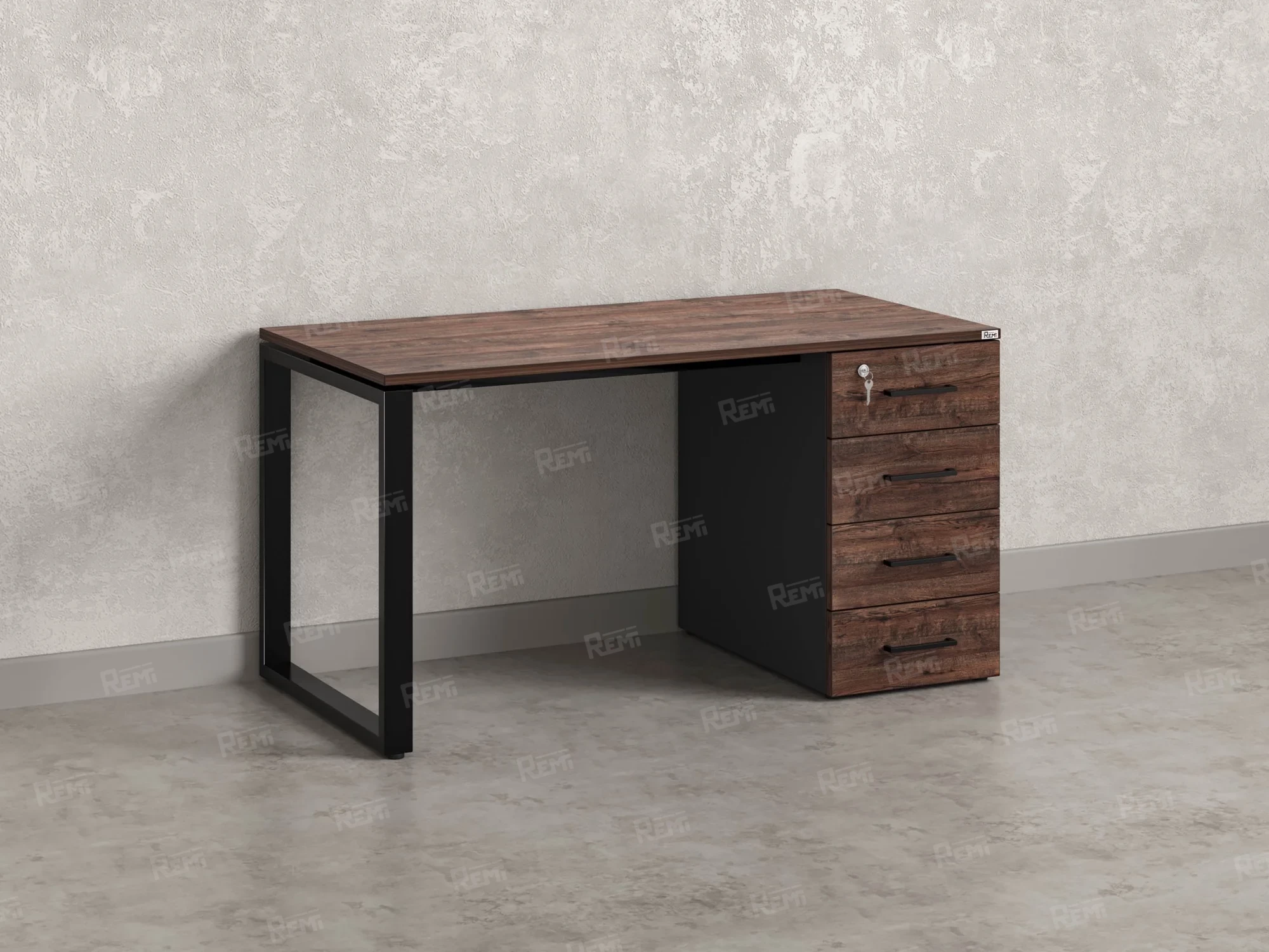 Стол прямой с тумбой на О-образных опоре, правый 1600x700x750 RM105-16x7 Дуб Апрельский шоколад/Черный