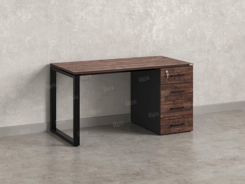 Стол прямой с тумбой на О-образных опоре, правый 1600x700x750 RM105-16x7 Дуб Апрельский шоколад/Черный