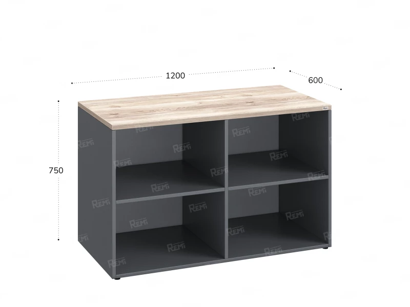 Стеллаж низкий, 4 ячейки 1200х600х750 RM146-12x6 Дуб Маувелла/Серый