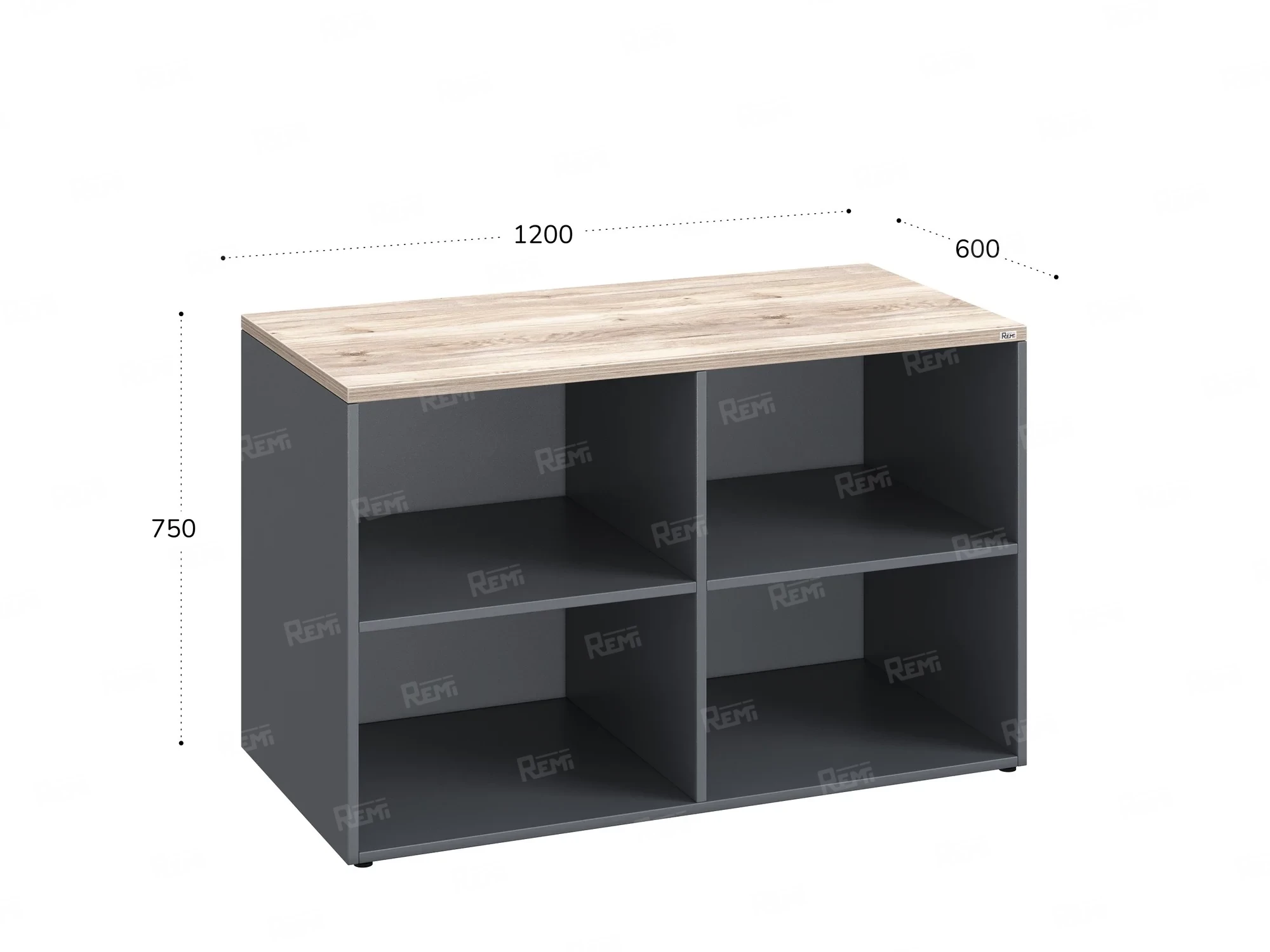 Стеллаж низкий, 4 ячейки 1200х600х750 RM146-12x6 Дуб Маувелла/Серый