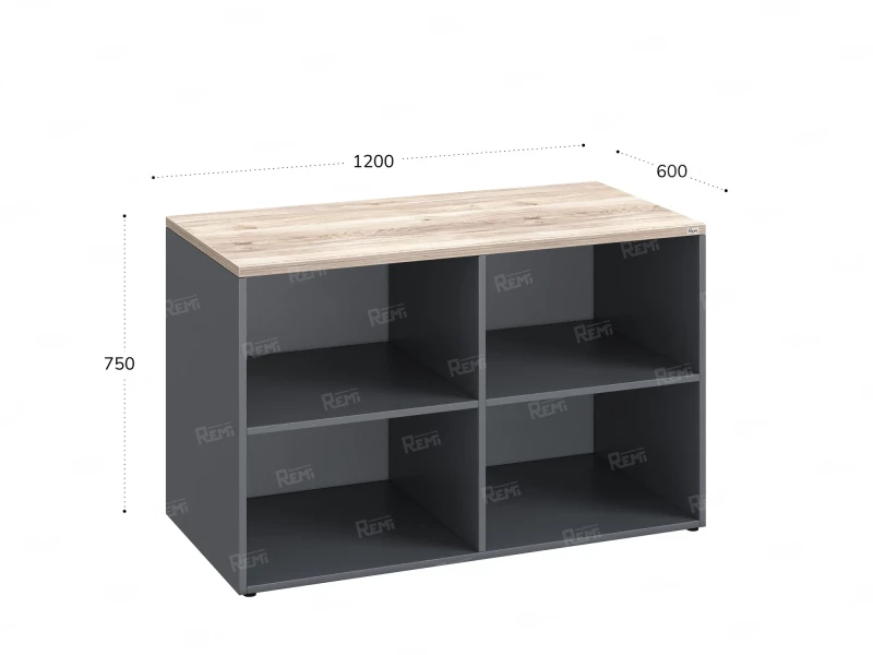 Стеллаж низкий, 4 ячейки 1200х600х750 RM146-12x6 Дуб Маувелла/Серый