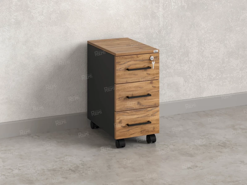 Тумба мобильная,3 ящика 300x500x600 RM123-30x50 Дуб Юстус/Черный