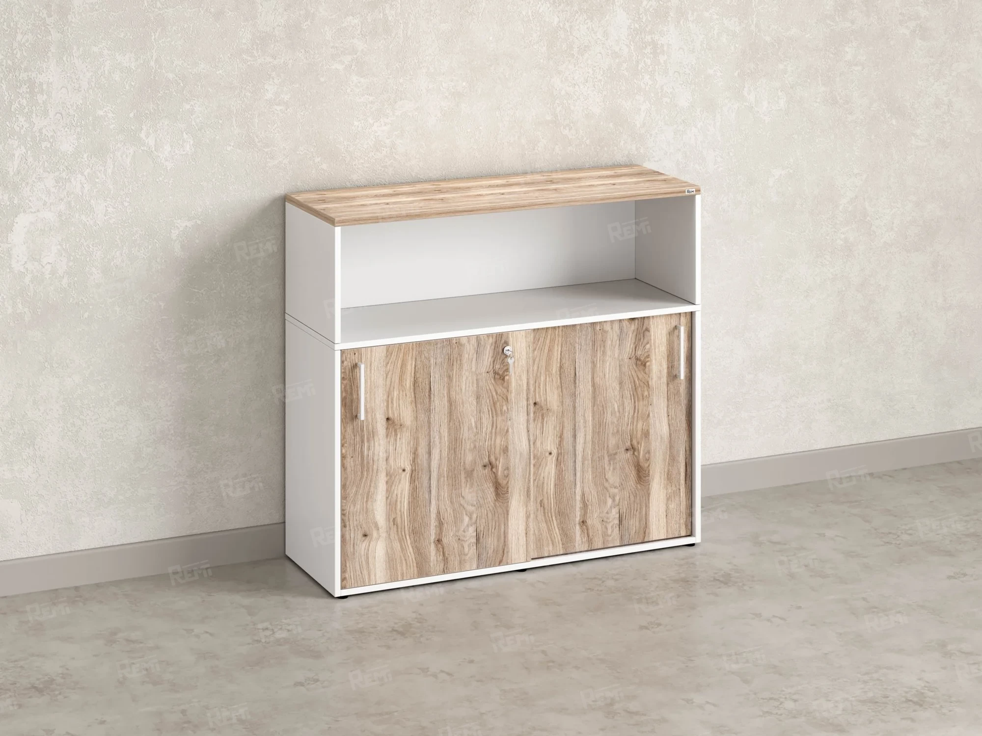 Шкаф-купе низкий, 2 полки с надстройкой, на регулируемых опорах 1200x420x1100 RM127-120x42 Дуб Маувелла/Белый