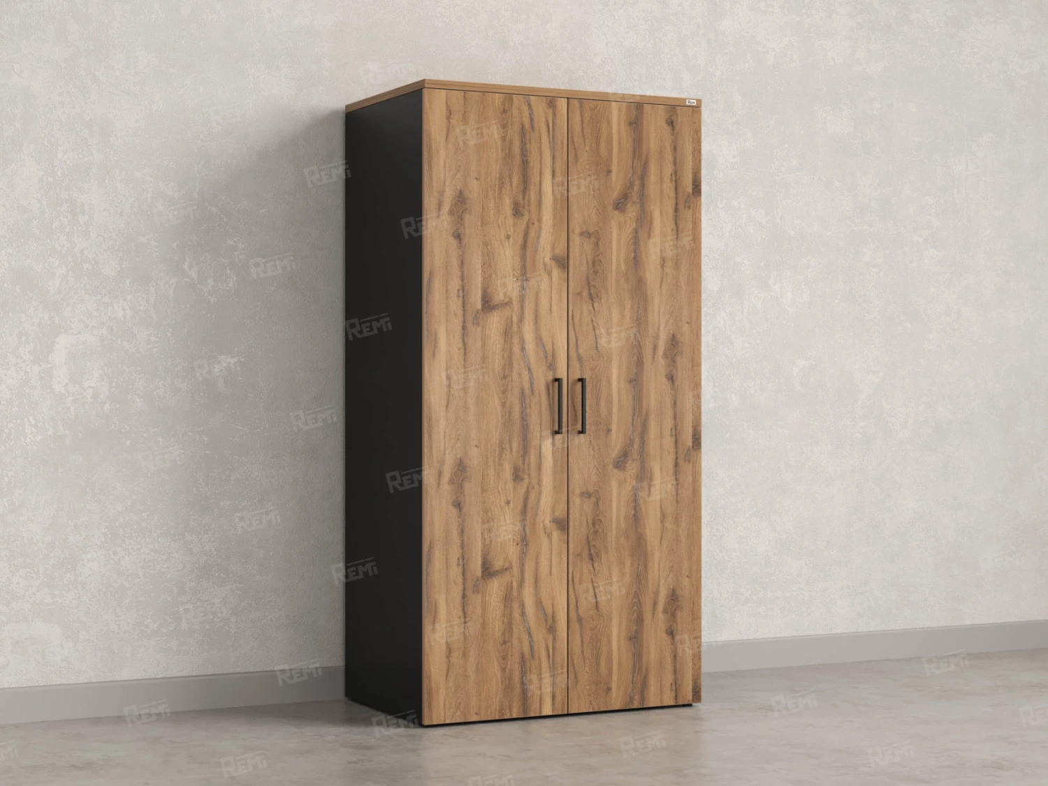 Гардероб, на регулируемых опорах, штанга, 1 полка 900x600x1800 RM159-90x60 Дуб Юстус/Черный