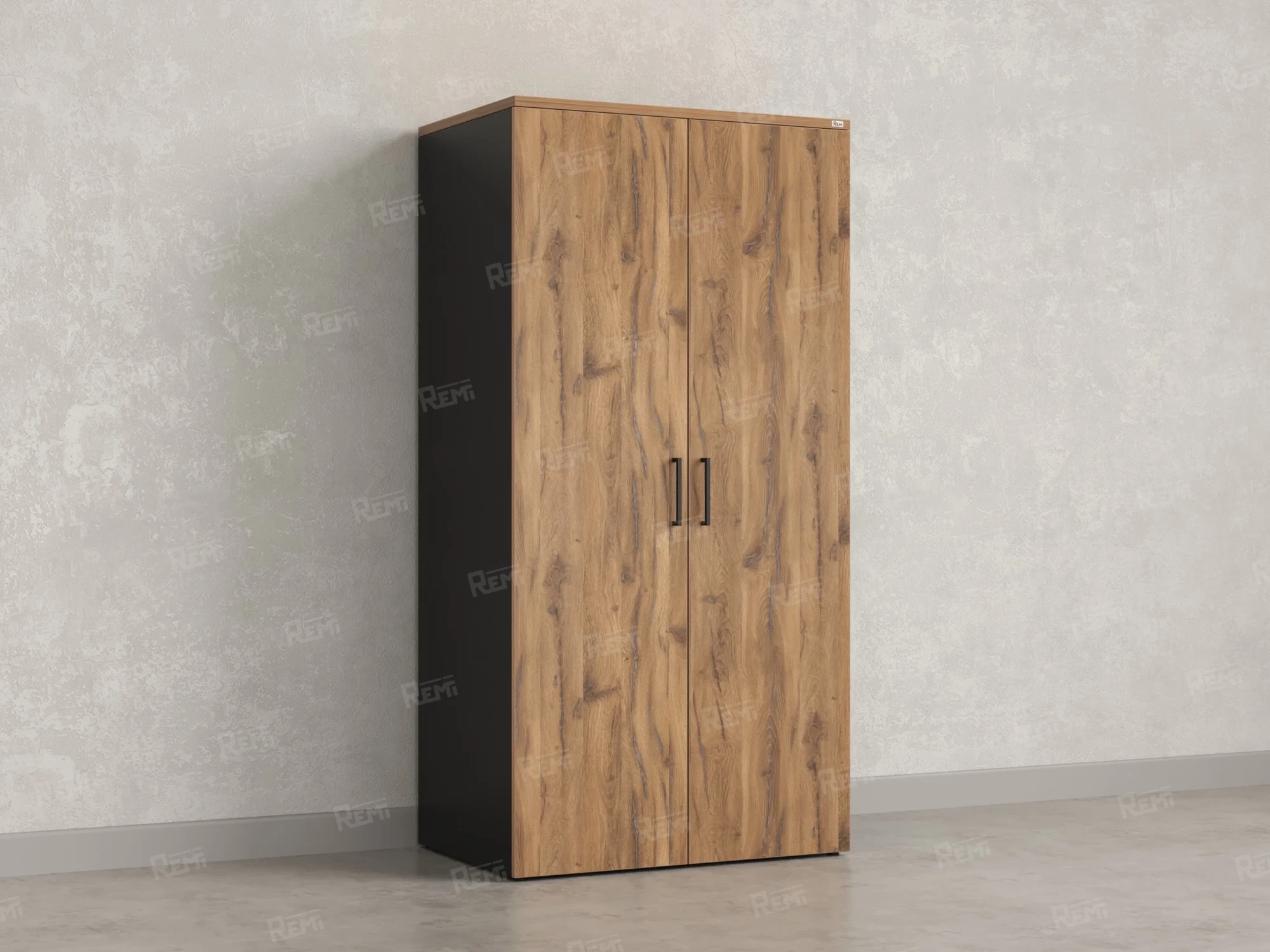 Гардероб, на регулируемых опорах, штанга, 1 полка 900x600x1800 RM159-90x60 Дуб Юстус/Черный