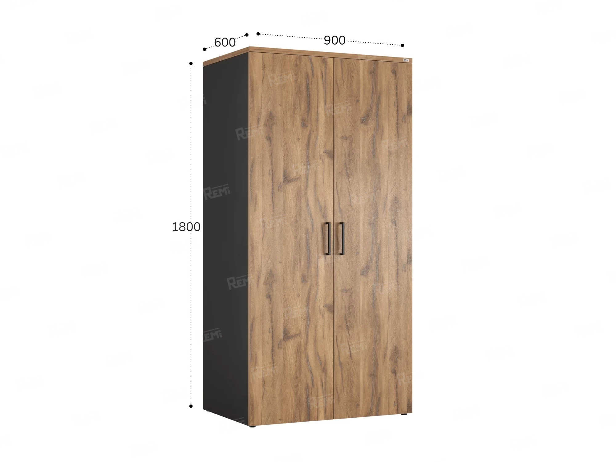 Гардероб, на регулируемых опорах, штанга, 1 полка 900x600x1800 RM159-90x60 Дуб Юстус/Черный