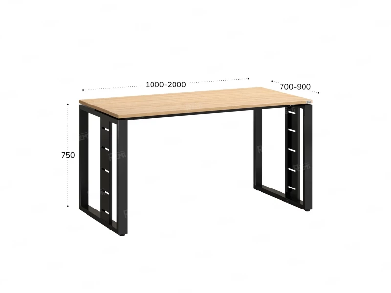 Стол прямой на О-образных опорах 1200x800x750 RM040-12x8 Вяз Швейцарский светлый/Черный