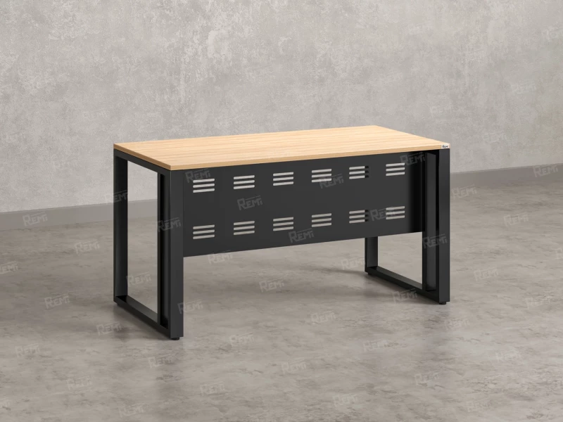 Стол прямой на О-образных опорах с металлическим экраном 1400x900x750 RM042-14x9 Вяз Швейцарский светлый/Черный