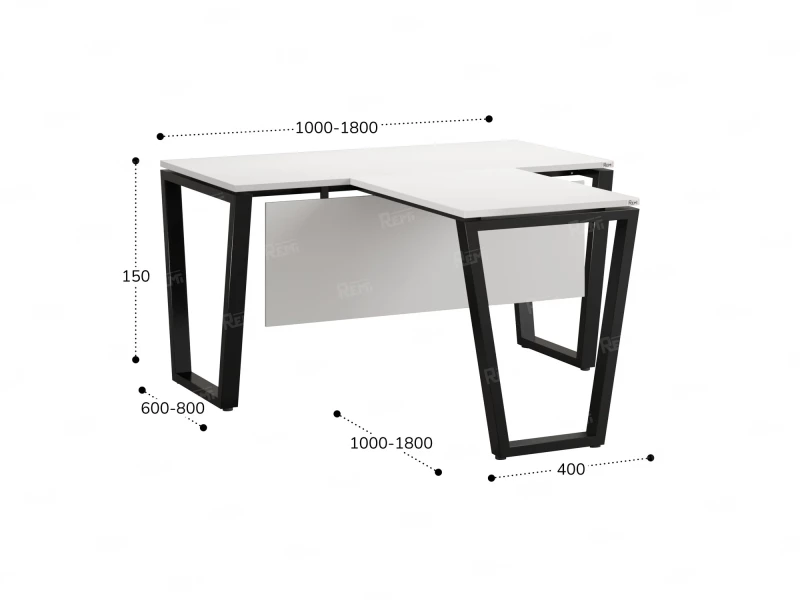 Стол с брифингом с парящей столешницей на U-образных опорах с экраном ЛДСП RM047-10x8 1000x1800x750 Белый/Черный