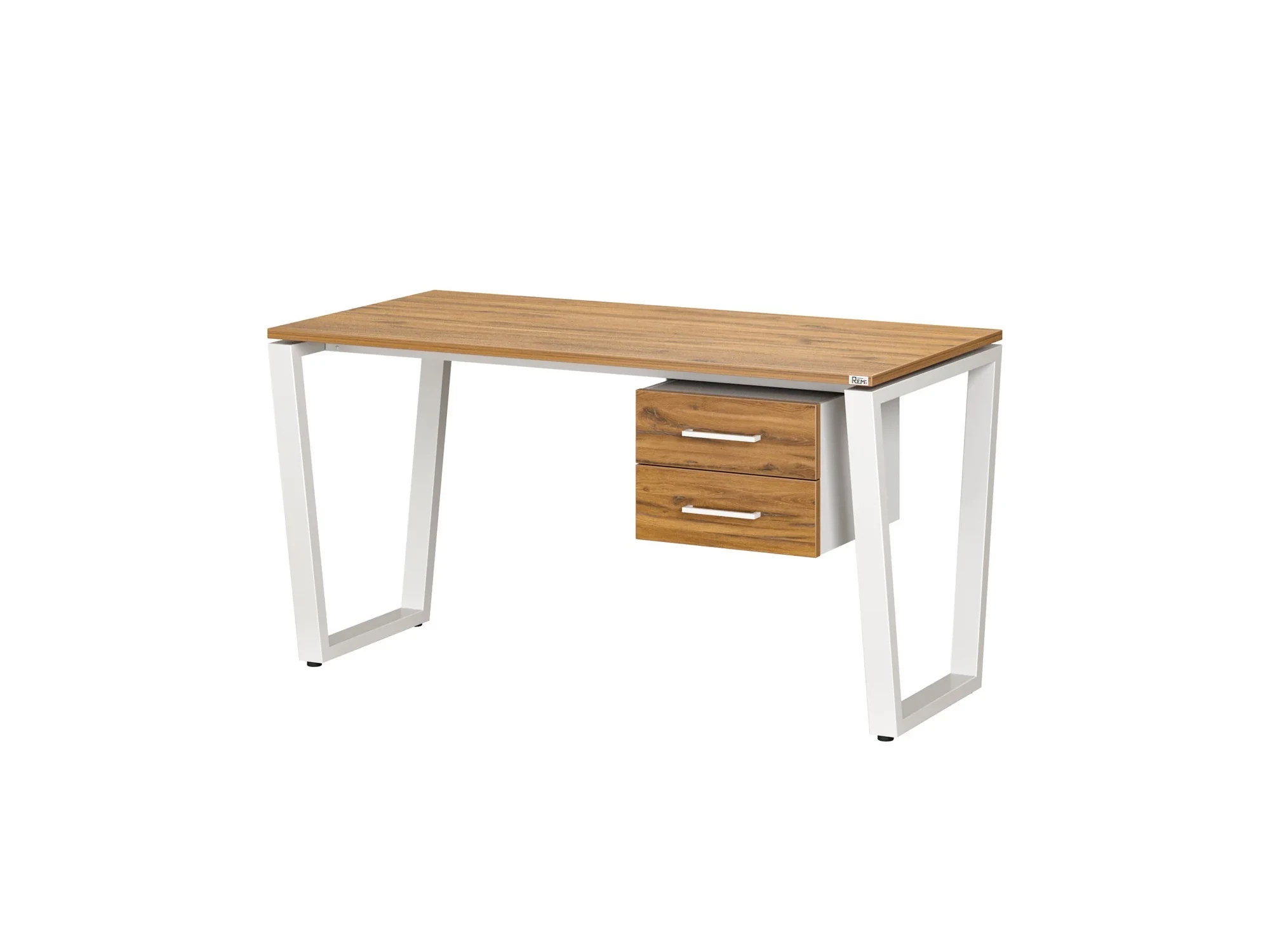 Стол прямой с подвесной тумбой 2 ящика, U-опора 1800x800x750 RM035-18x8 Дуб Юстус/Белый