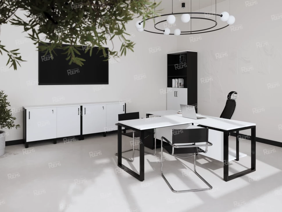 Стол прямой с подвесной тумбой, П-опора 1800x700x750 RM038-18x7 Белый/Черный