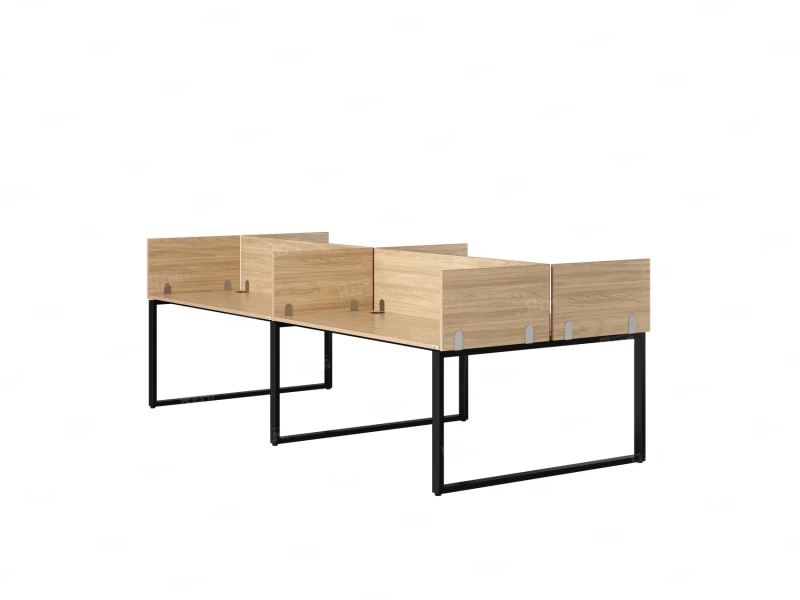 Бенч-система, 4 рабочих места, на О-образных опорах, 8 ЛДСП экранов 2400x1600x750 RM170-1-12x16 Вяз Швейцарский светлый/Черный