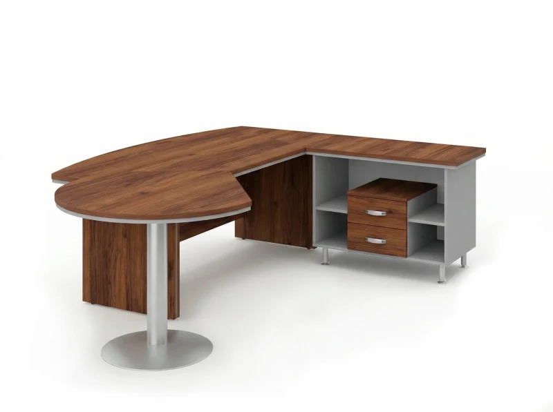 BRL RB072-255x200R Стол рук-ля R угл. бриф и тумба 2 ящ. 2550х2000х760 Орех Вармия/Серый вулканич.