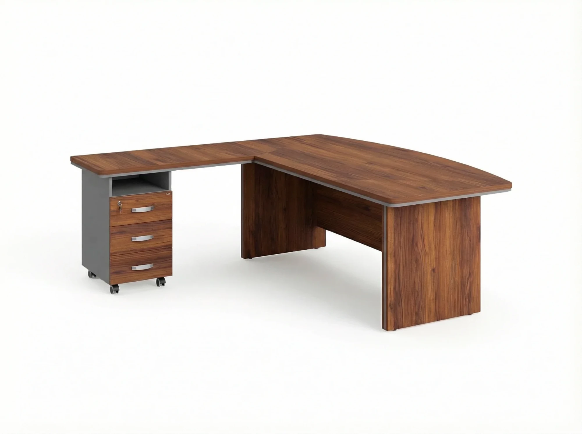 BRL RB071-200x200L Стол рук-ля угл. L с тумбой 3 ящика 2000х2000х760 Орех Вармия/Серый вулканический