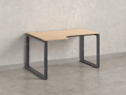 Стол угловой, О-опора, левый 1800x600/900x750, RM055-18x6-9 Вяз Швейцарский светлый/Серый