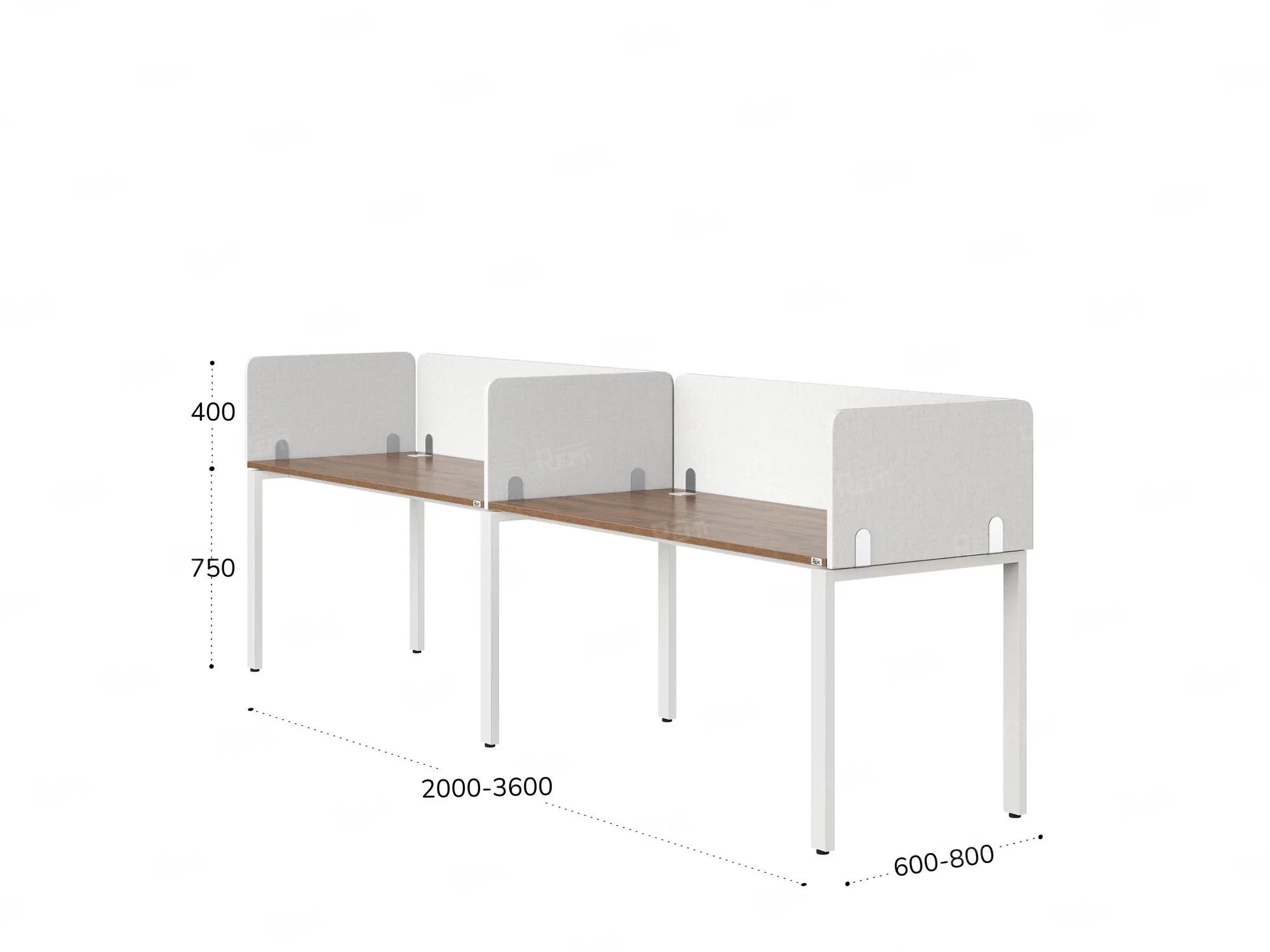 Бенч-система в 1 ряд, 2 рабочих места 5 тканевых экранов 2400x600x750 RM167-1-24x6 Дуб Юстус/Белый