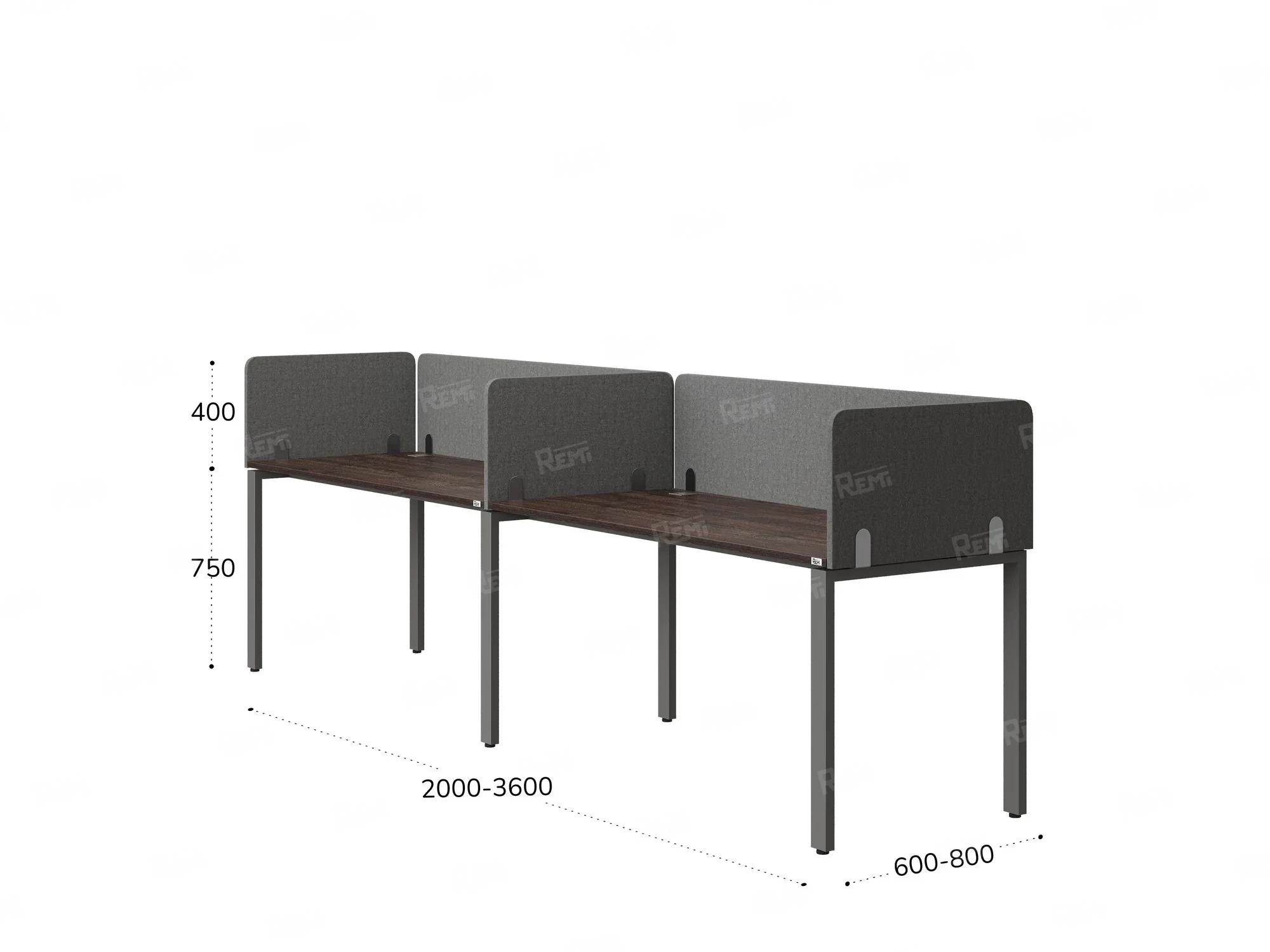 Бенч-система в 1 ряд, 2 рабочих места 5 тканевых экранов 3200x700x750 RM167-1-32x7 Дуб Апрельский шоколад/Серый