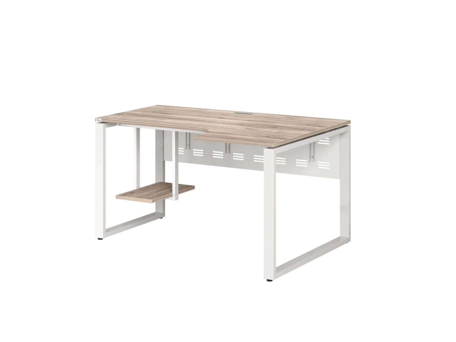 Стол угловой, экран металл, О-опора, правый 1400x700/900x750, RM057-14x7-9 Дуб Маувелла/Белый