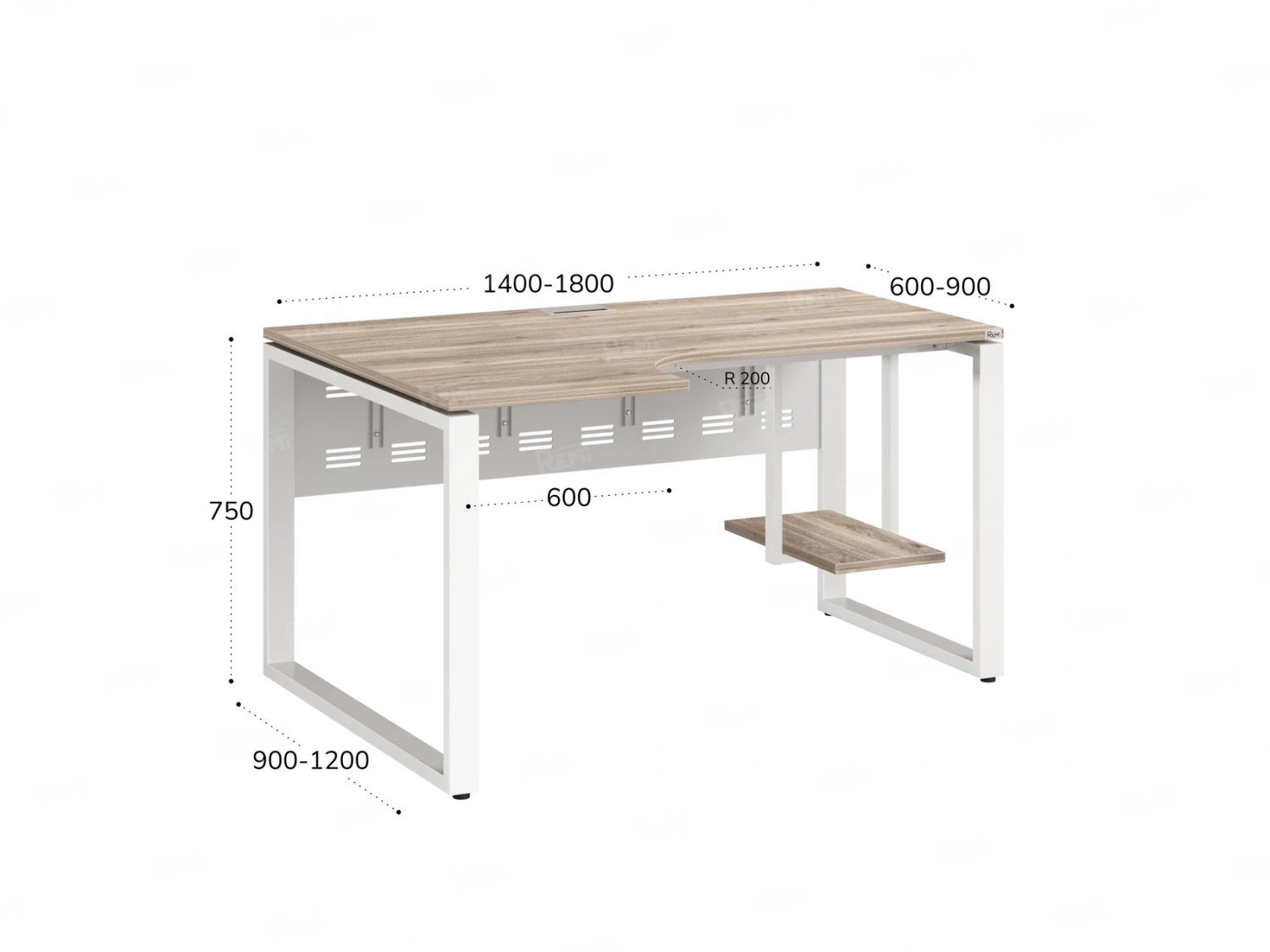 Стол угловой, экран металл, О-опора, правый 1400x700/900x750, RM057-14x7-9 Дуб Маувелла/Белый