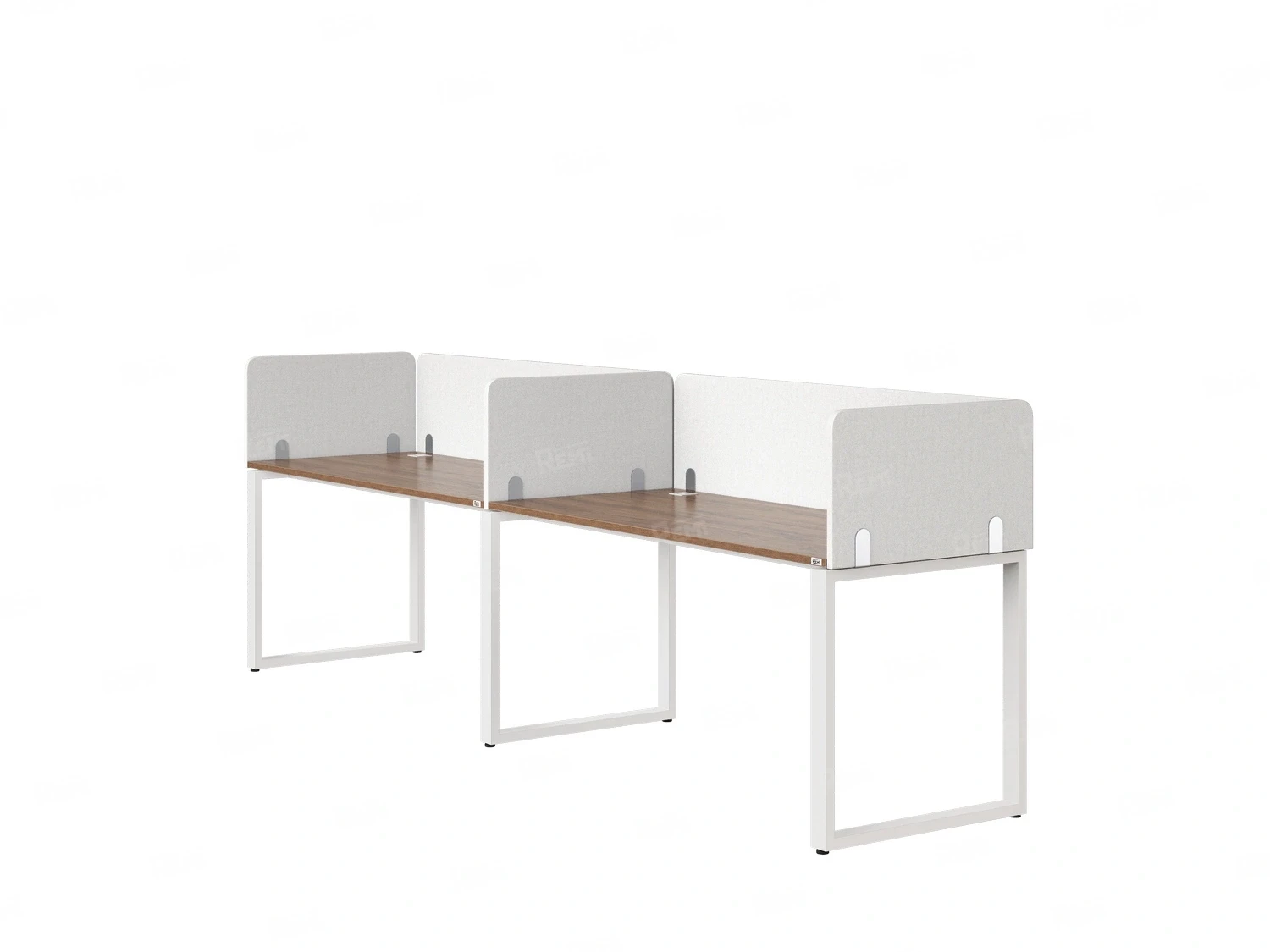 Бенч-система в 1 ряд, 2 рабочих места 5 тканевых экранов 2400x600x750 RM168-1-24x6 Дуб Юстус/Белый