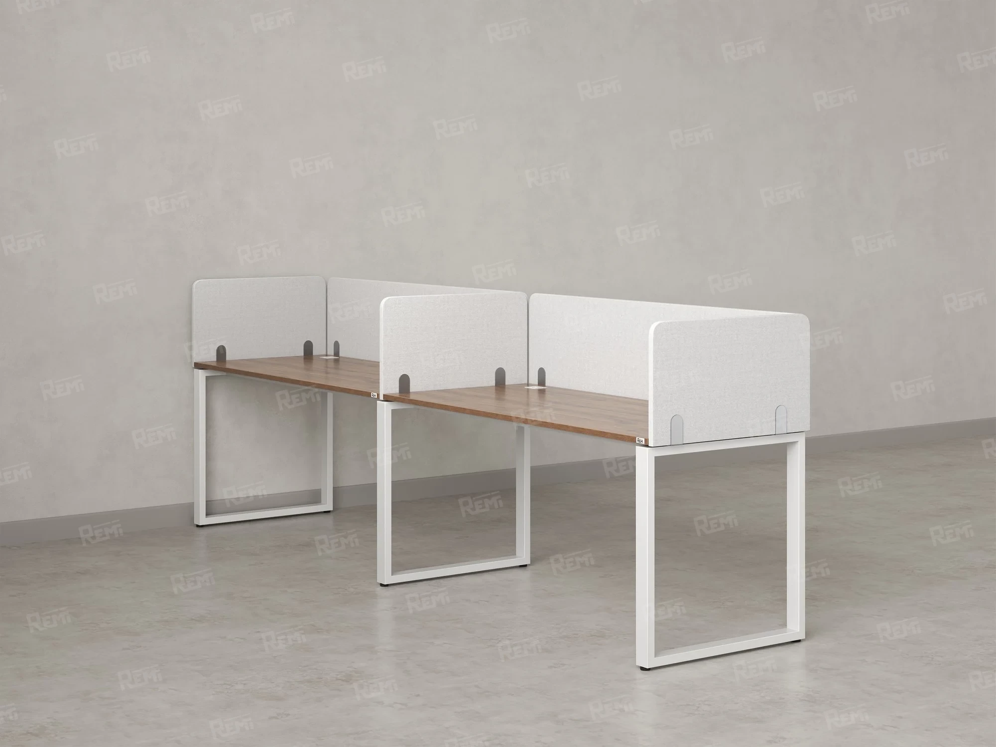 Бенч-система в 1 ряд, 2 рабочих места 5 тканевых экранов 2400x600x750 RM168-1-24x6 Дуб Юстус/Белый