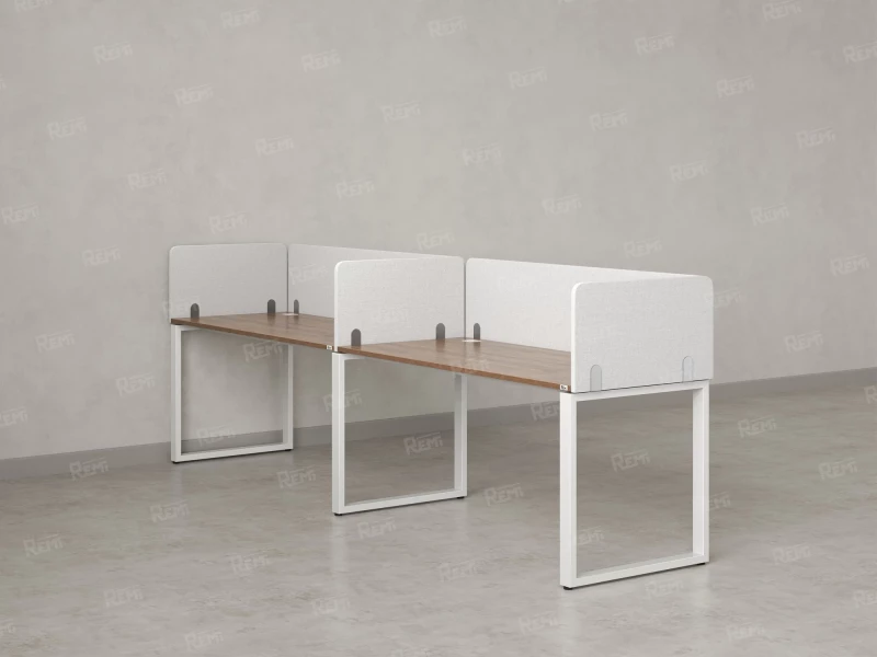 Бенч-система в 1 ряд, 2 рабочих места 5 тканевых экранов 2400x600x750 RM168-1-24x6 Дуб Юстус/Белый