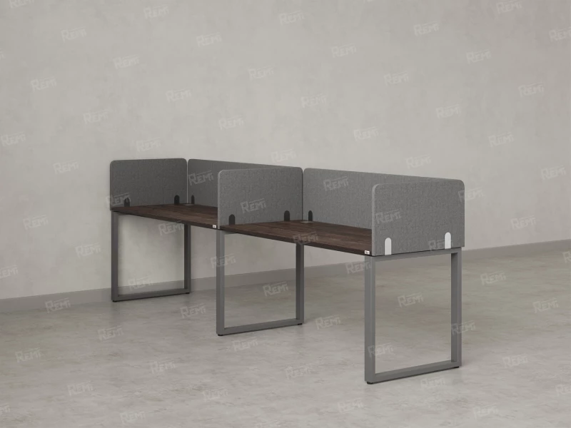 Бенч-система в 1 ряд, 2 рабочих места 5 тканевых экранов 3200x700x750 RM168-1-32x7 Дуб Апрельский шоколад/Серый