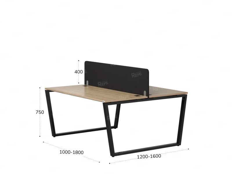 Бенч-система, 2 рабочих места, с одним тканевым экраном 1200x1200x750 RM172-1-12x12 Вяз Швейцарский светлый/Черный