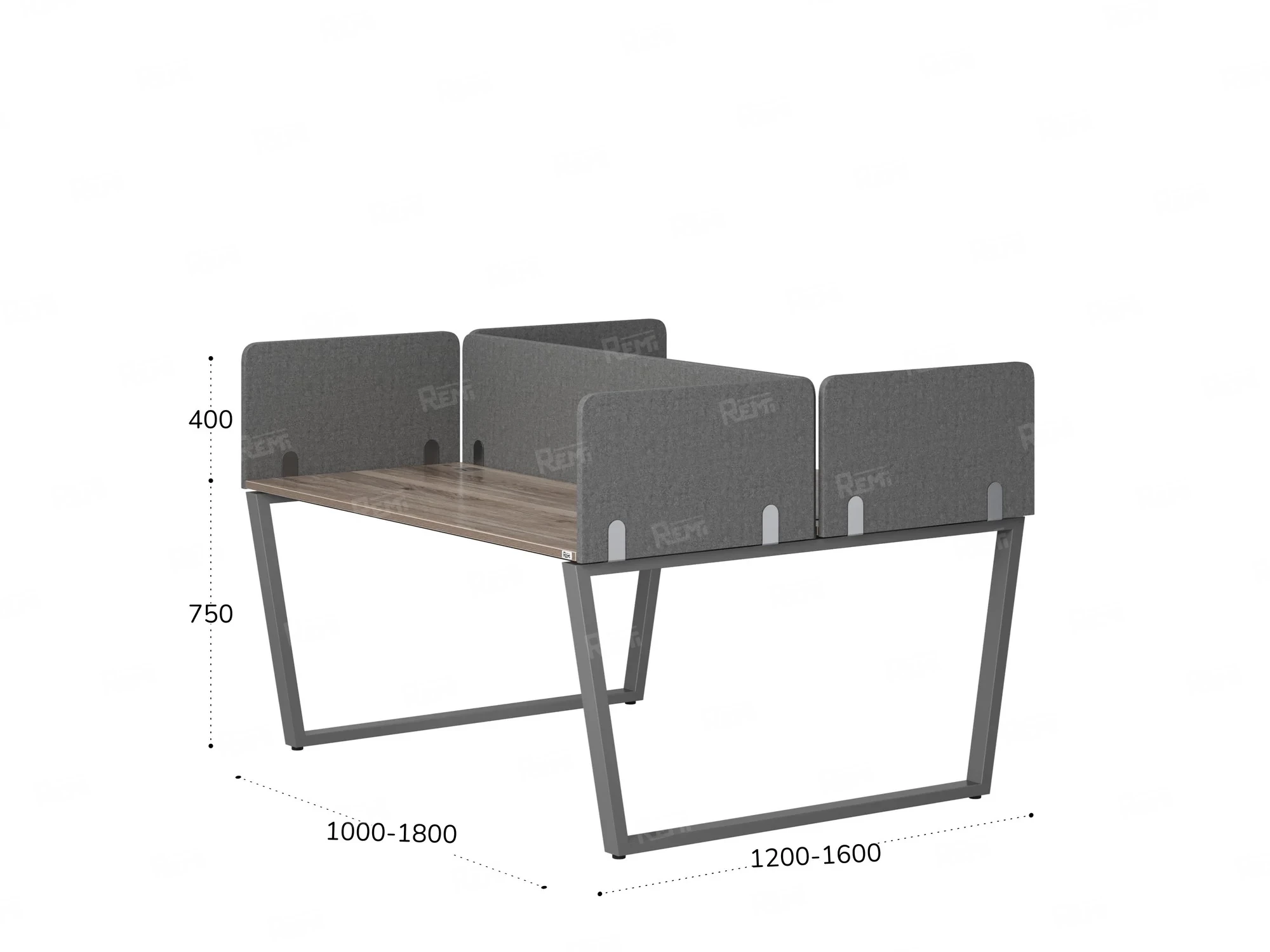 Бенч-система, 2 рабочих места, 5 тканевых экранов 1400x1200x750 RM172-3-14x12 Дуб Маувелла/Серый