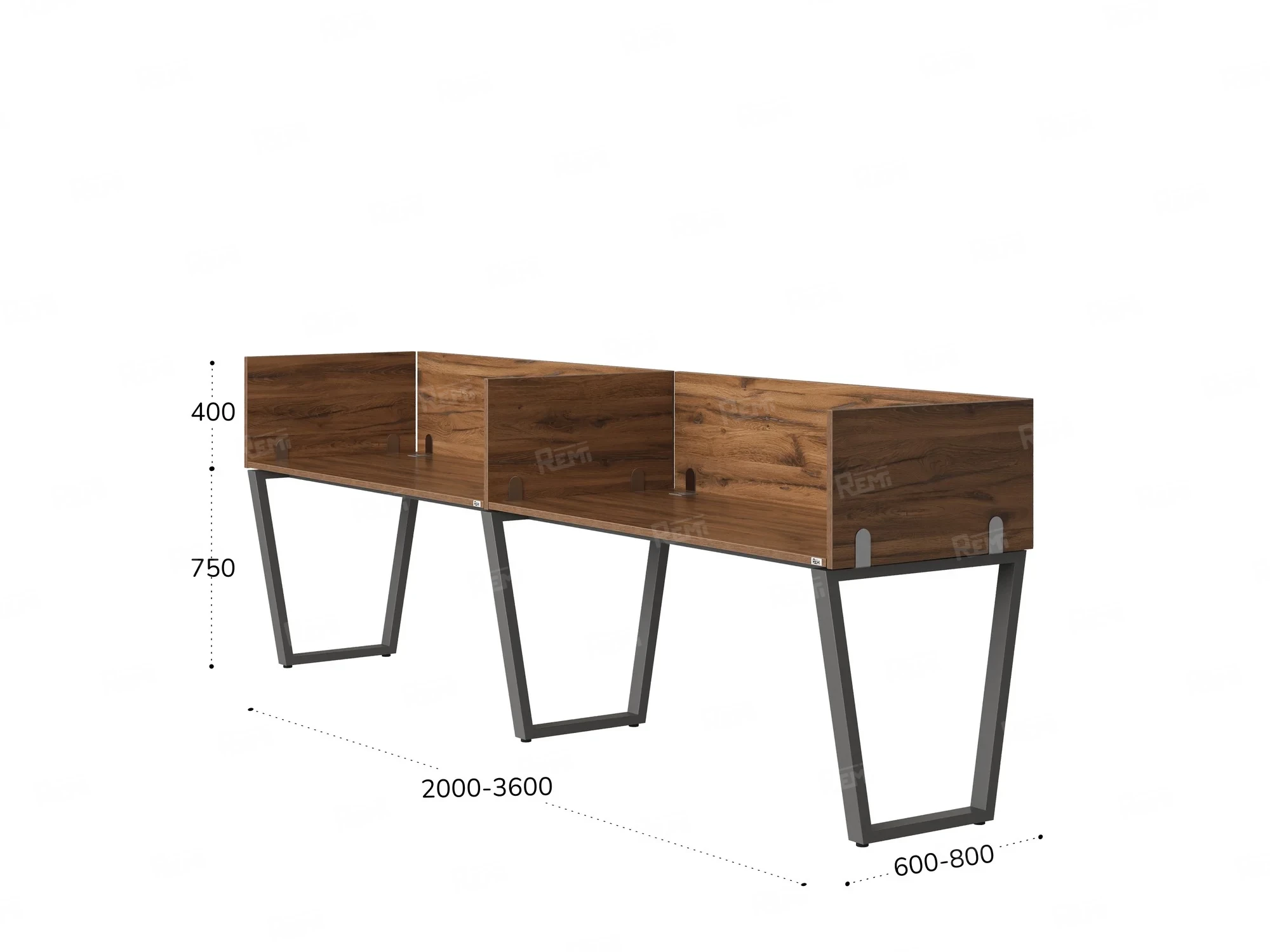 Бенч-система в 1 ряд, 2 рабочих места 5 ЛДСП экранов 2700x800x750 RM174-2-27x8 Дуб Юстус/Серый
