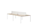 Бенч-система, 4 рабочих места, на П-образных опорах, 2 тканевых экранов 2800x1400x750 RM166-3-14x14 Вяз Швейцарский светлый/Белый