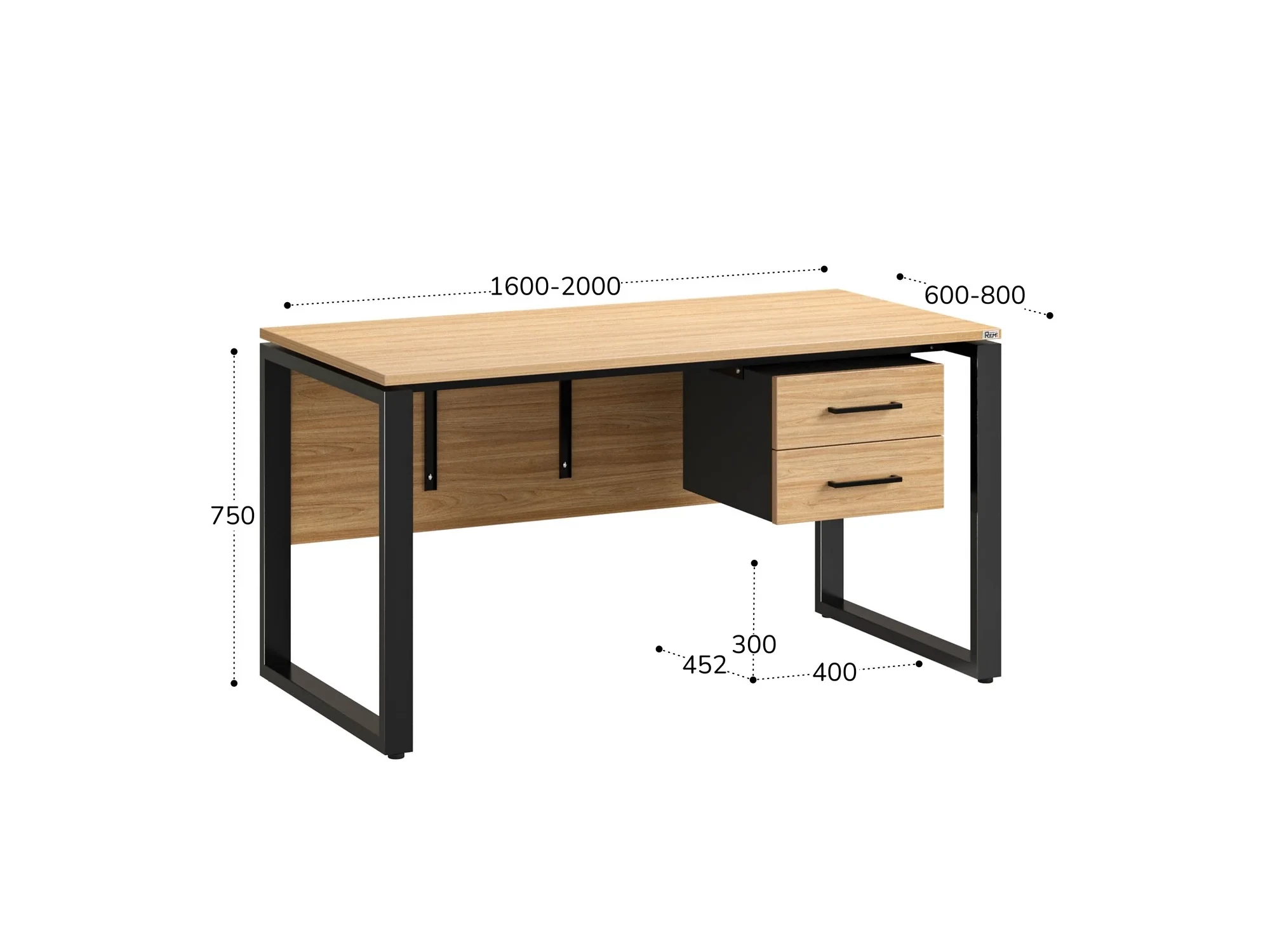 Стол прямой, подвесная тумба, ЛДСП экран, О-опора 2000x600x750 RM033-20x6 Вяз Швейцарский светлый/Черный