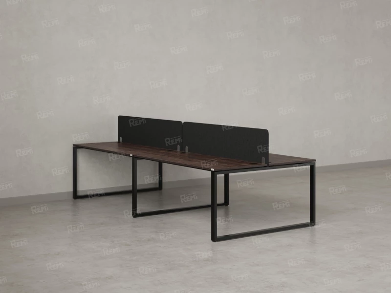 Бенч-система, 4 рабочих места, на О-образных опорах, 2 тканевых экранов 3200x1400x750 RM170-3-16x14 Дуб Апрельский шоколад/Черный