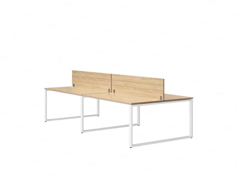 Бенч-система, 4 рабочих места, на О-образных опорах, 2 ЛДСП экранов 2000x1600x750 RM170-4-10x16 Вяз Швейцарский светлый/Белый