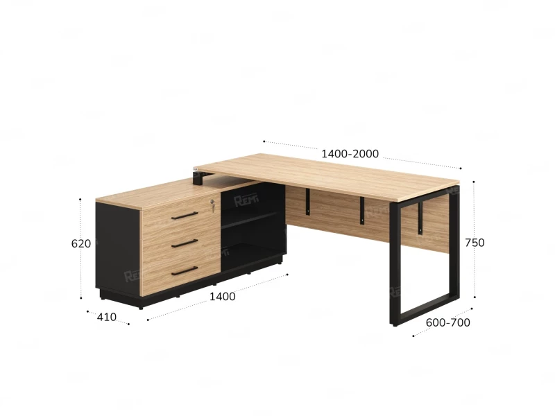 Стол прямой с тумбой L, ЛДСП экран, О-опора 1600x1400x750 RM013L-16x7 Вяз Швейцарский светлый/Черный