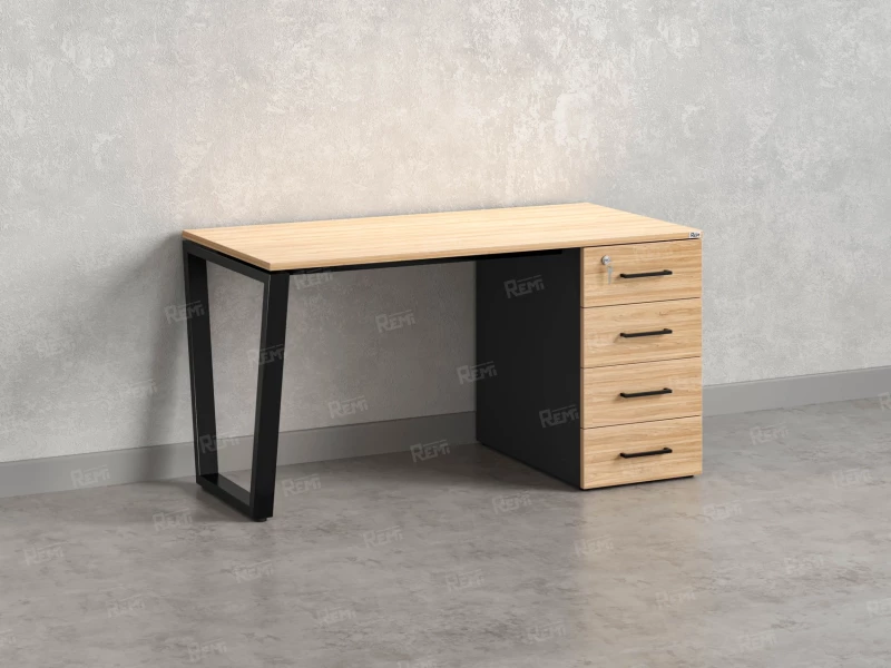 Стол прямой с тумбой на U-образных опоре, правый 1800x700x750 RM101-18x7 Вяз Швейцарский светлый/Черный