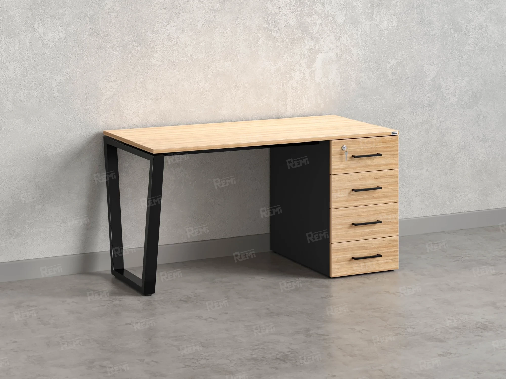 Стол прямой с тумбой на U-образных опоре, правый 1800x700x750 RM101-18x7 Вяз Швейцарский светлый/Черный