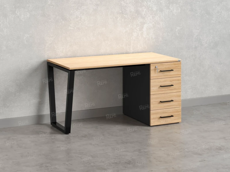 Стол прямой с тумбой на U-образных опоре, правый 1800x700x750 RM101-18x7 Вяз Швейцарский светлый/Черный