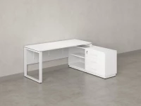 Стол прямой с тумбой R, ЛДСП экран, О-опора 1600x1400x750 RM012R-16x6 Белый/Белый