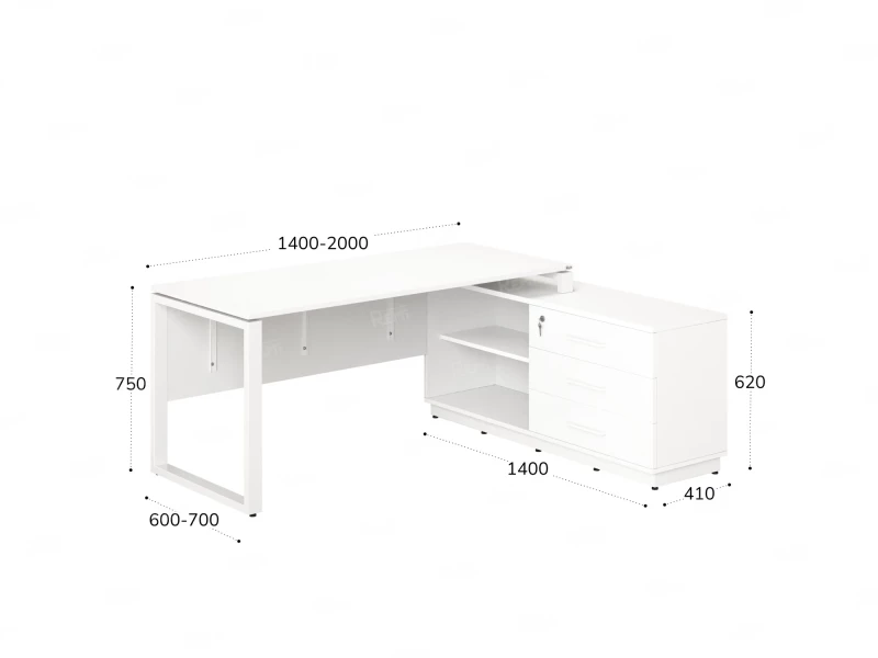 Стол прямой с тумбой R, ЛДСП экран, О-опора 1600x1400x750 RM012R-16x6 Белый/Белый